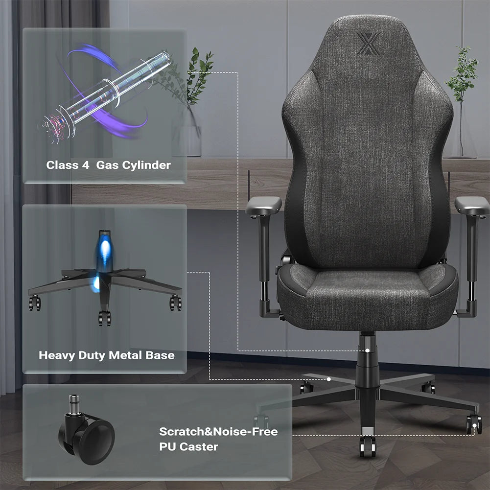 Black Fabric Ergonomic Gaming Chair with Lumbar Support W8235
