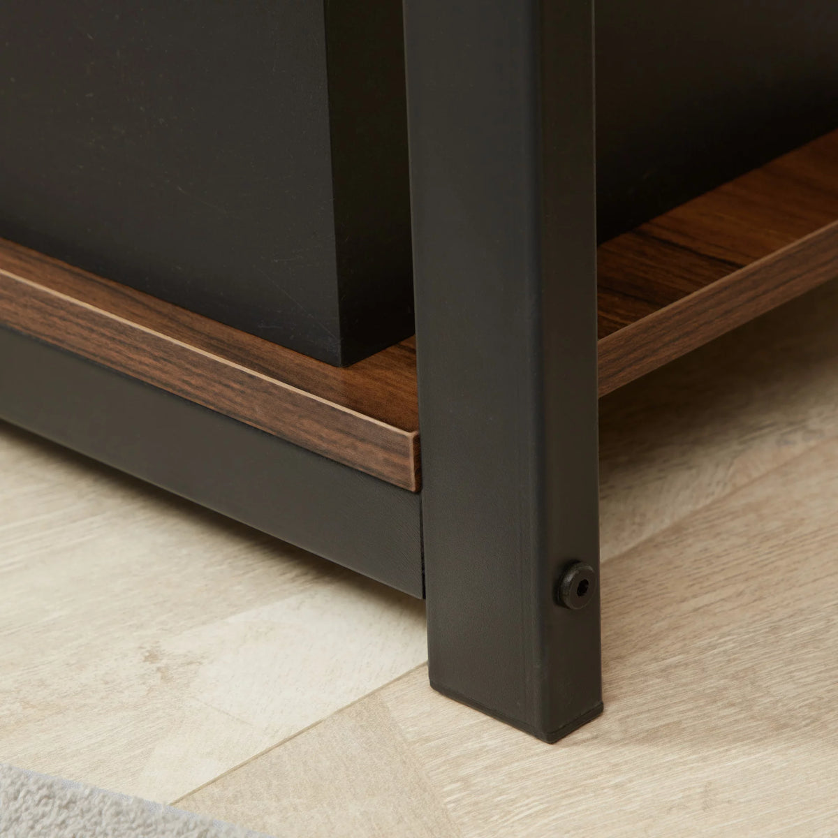Brown TV Stand with Storage Shelves and Steel Frame U6877
