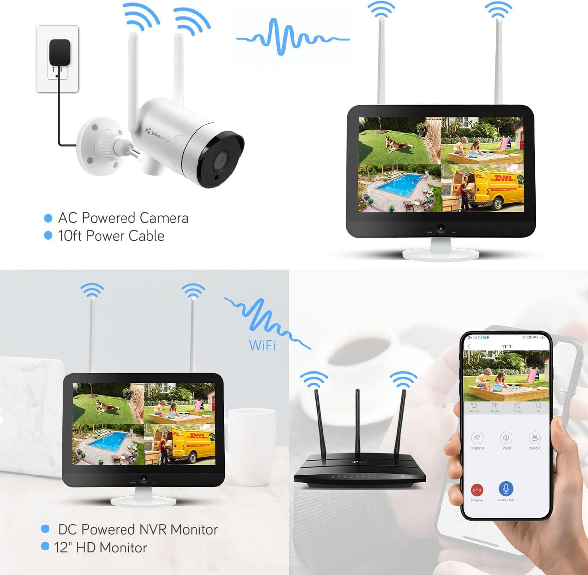 2K Wireless Security Camera System with 12 HD Monitor and 4pcs Cameras Q217697