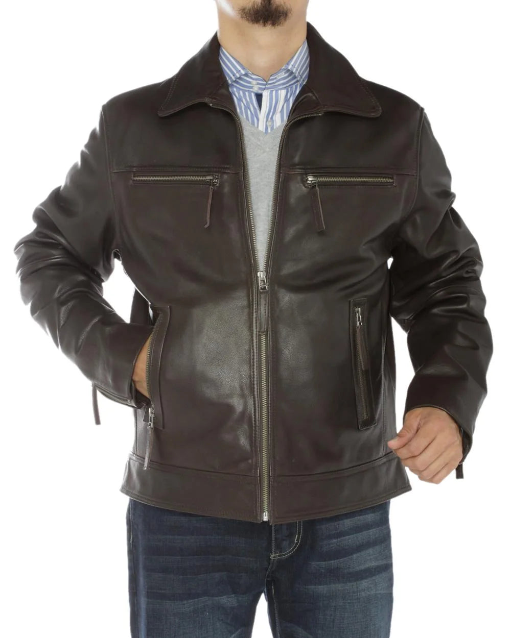 Brown Full Grain Cow Leather Coat L195250
