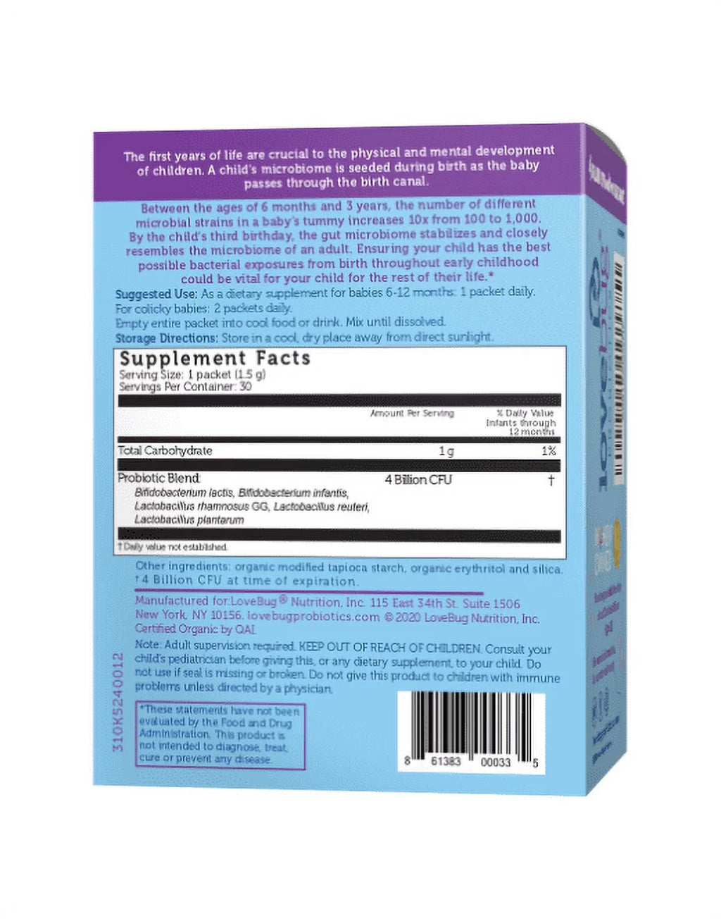 USDA Organic Probiotic for Babies, 6-12 Months, 30 Packets I774