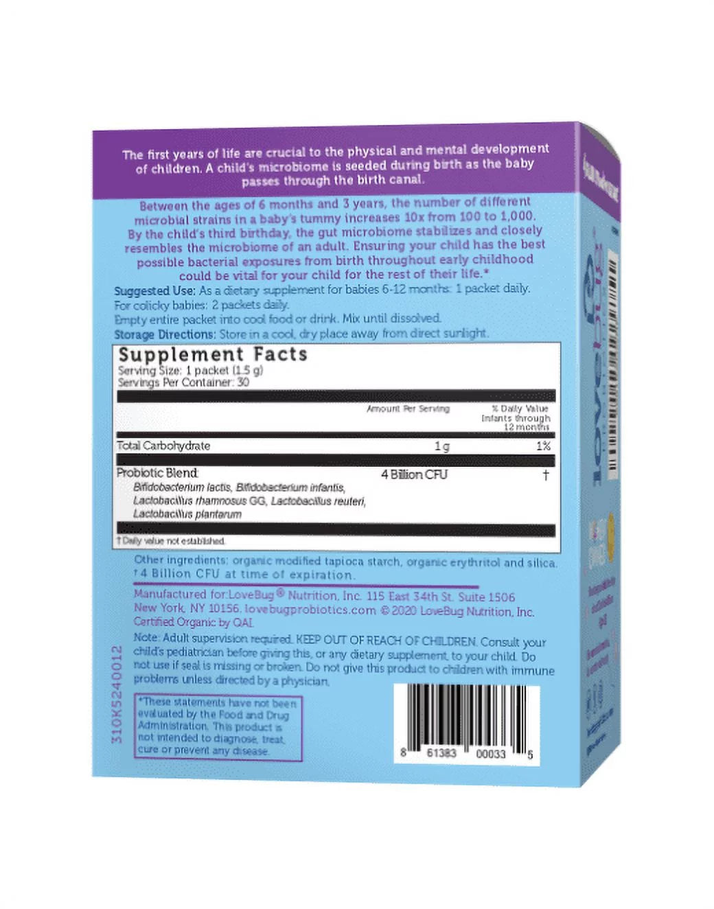 USDA Organic Probiotic for Babies, 6-12 Months, 30 Packets I774