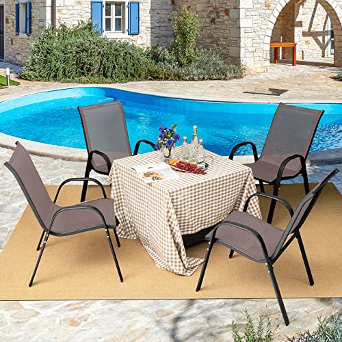 Set of 4 Stackable Patio Dining Chairs with Armrests K514