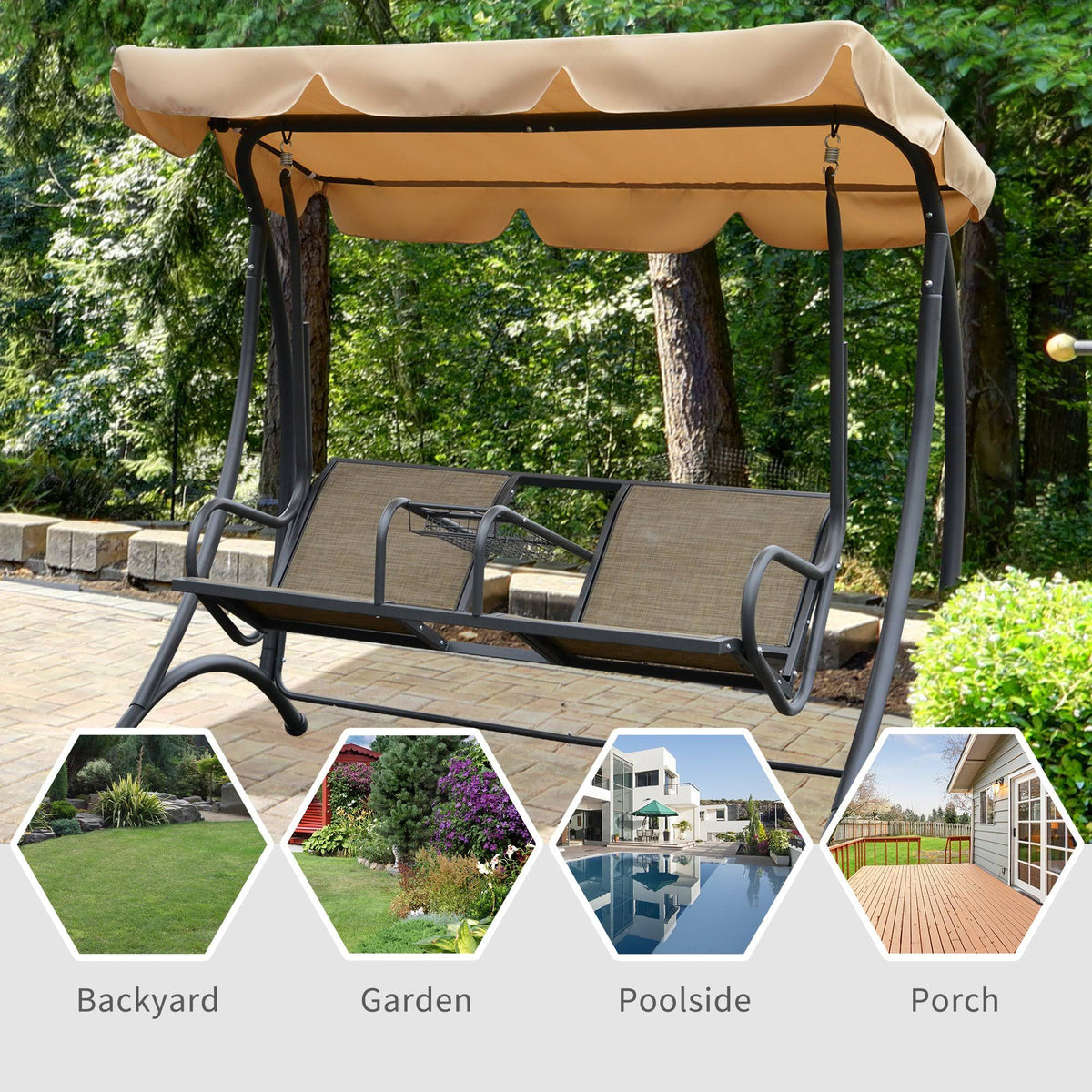Covered Porch Canopy Swing Bench Chair with Stand M39506