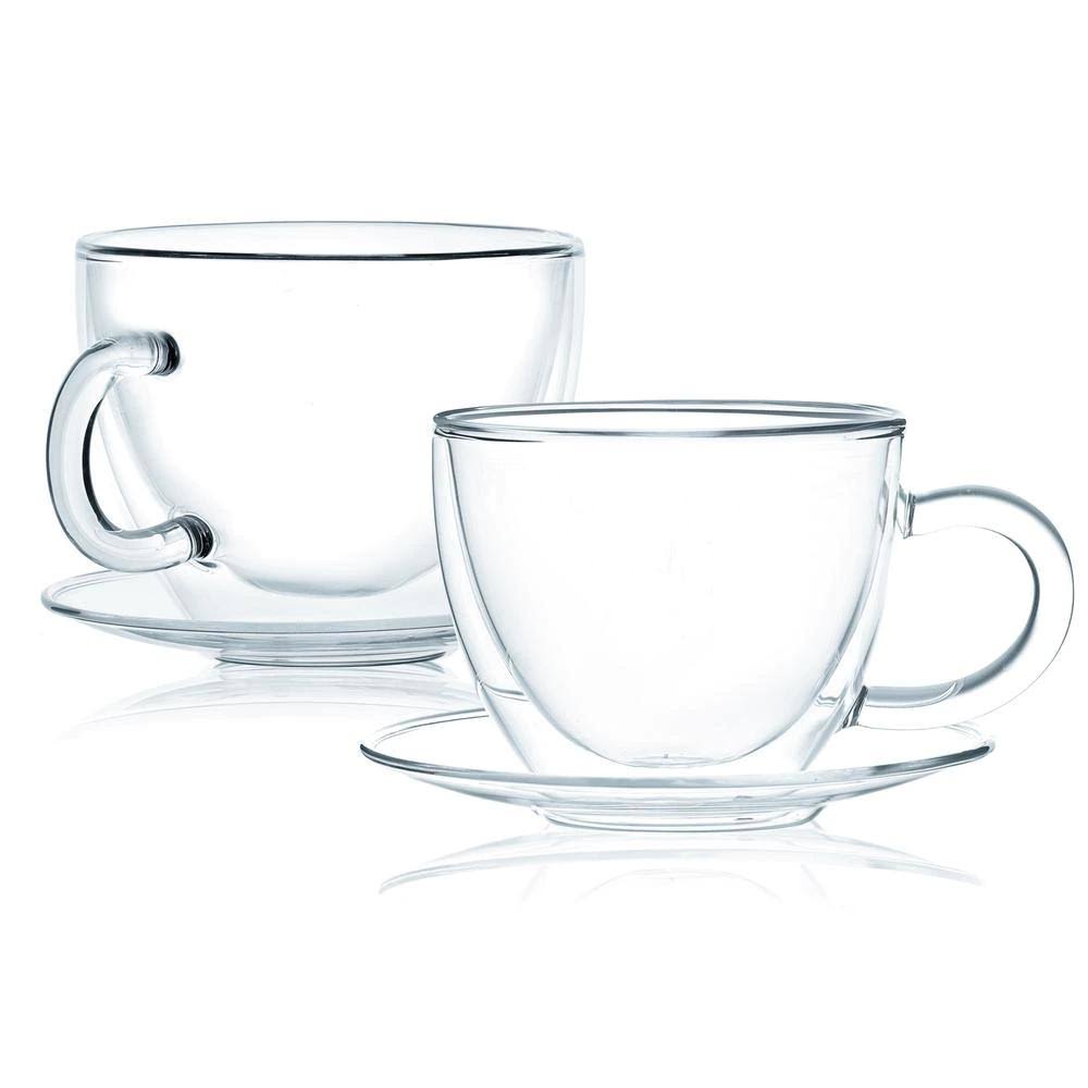 Double Wall Glass Coffee Cups with Saucers Set of 4 W27732
