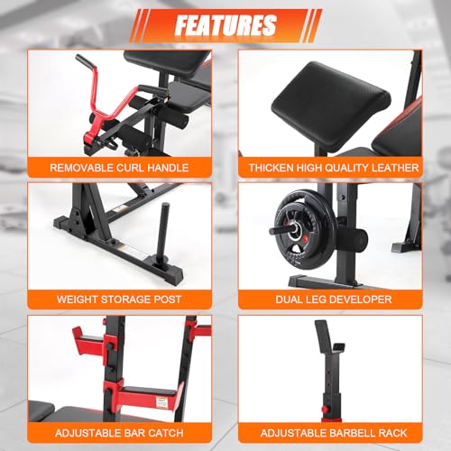 900 LBS Adjustable Weight Bench and Squat Rack with Leg Extension, Preacher Curl Pad Z1662