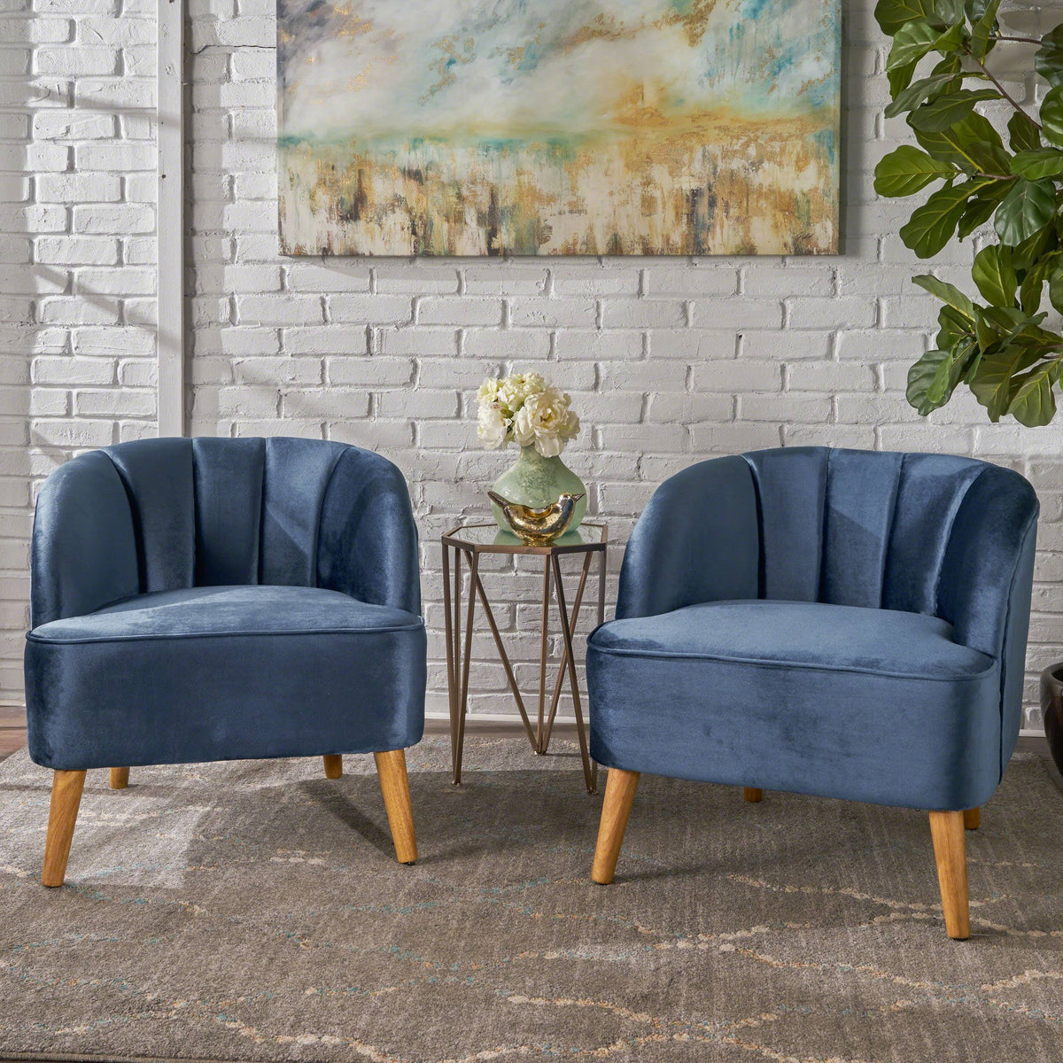 Modern Velvet Club Chairs, Set of 2, Cobalt Blue U144