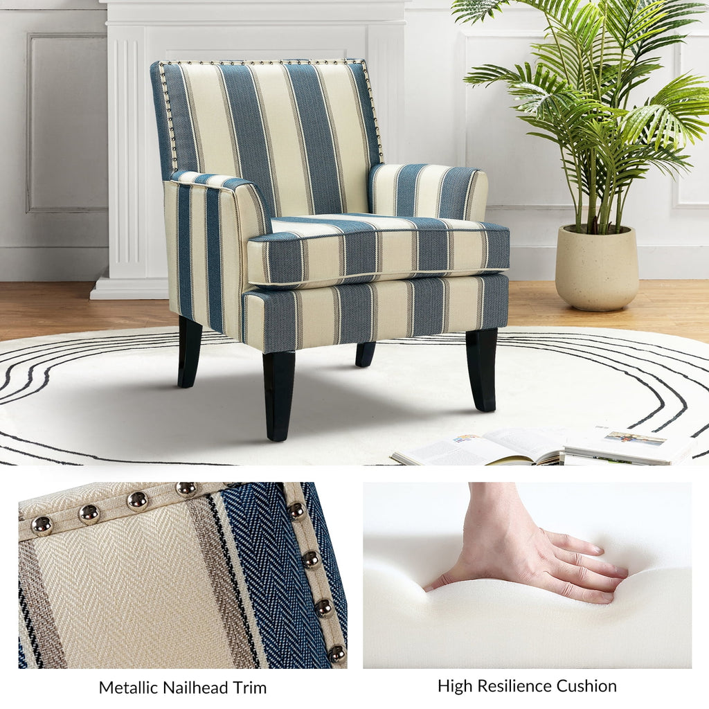 Navy Upholstered Accent Chair with Wood Legs T914149