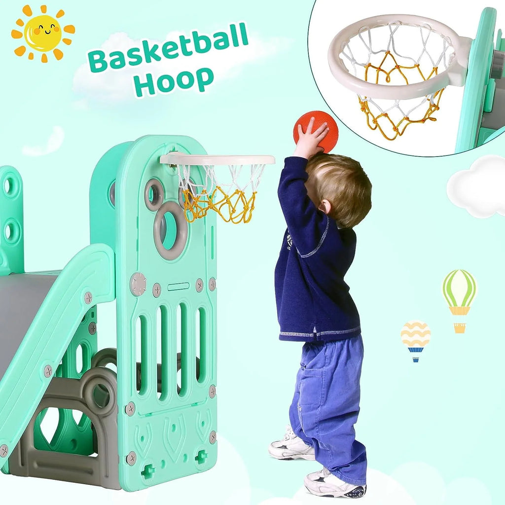 4 in 1 Toddler Slide and Climber Playset with Basketball Hoop Z81274