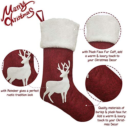 2 Pcs 18 inches Burlap Christmas Stockings with Plush Cuff E52784