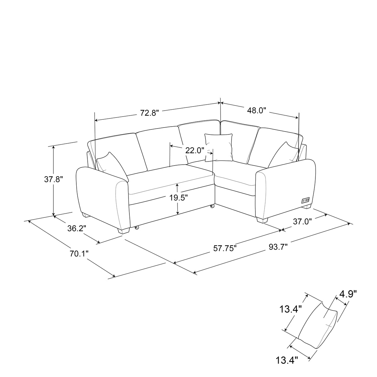 Charcoal Gray Fabric Sectional Sofa with USB & Power M48196