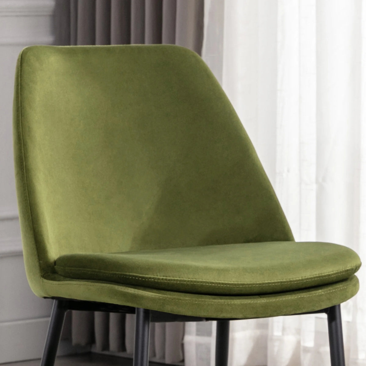 Velvet Upholstered Dining Chair Set of 2 with Black Metal Legs D179