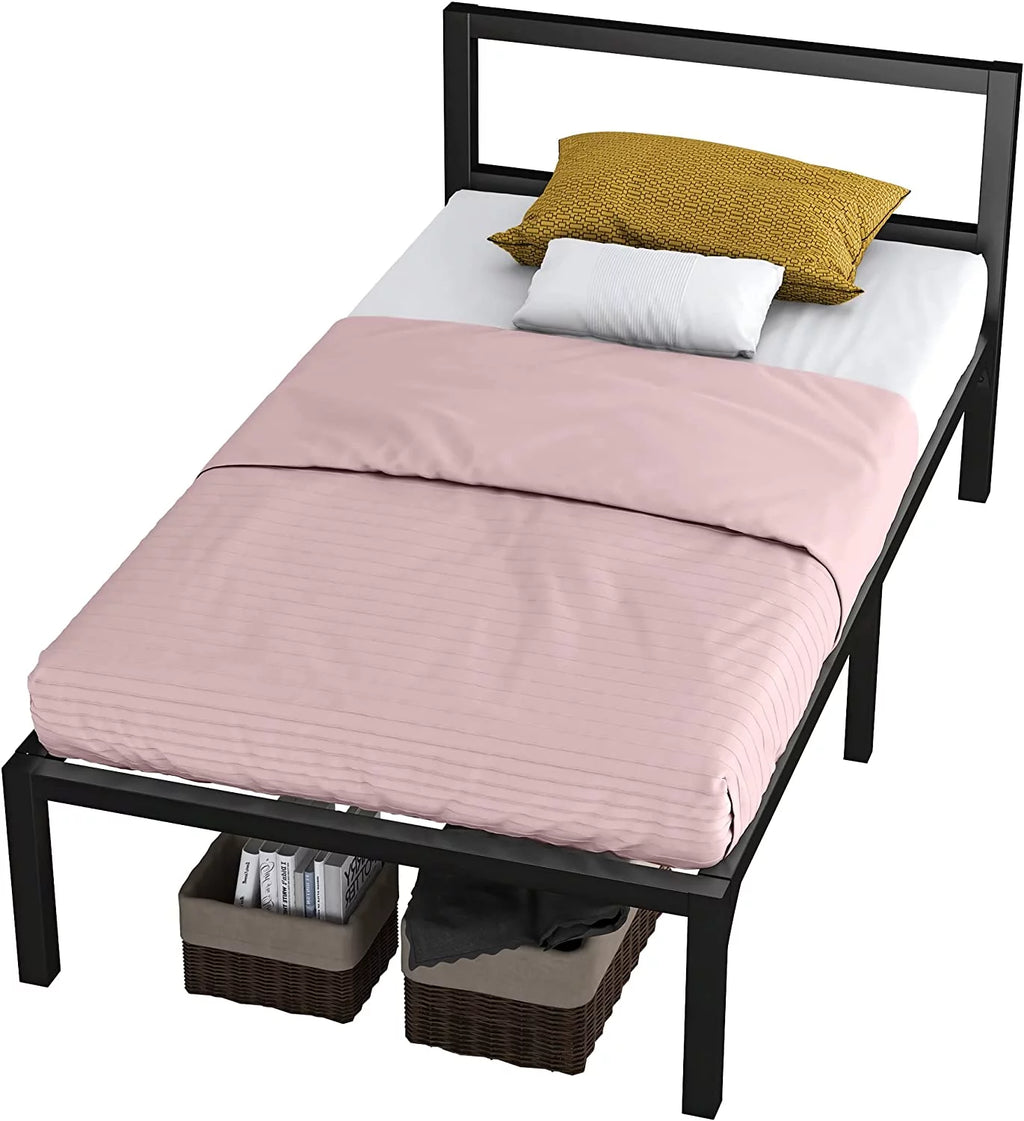 Twin Size Black Metal Bed Frame with Headboard G6069