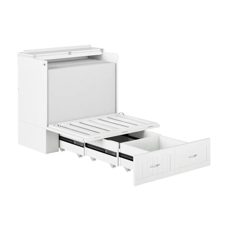 White Wood Twin XL Murphy Bed Chest with Mattress W51878