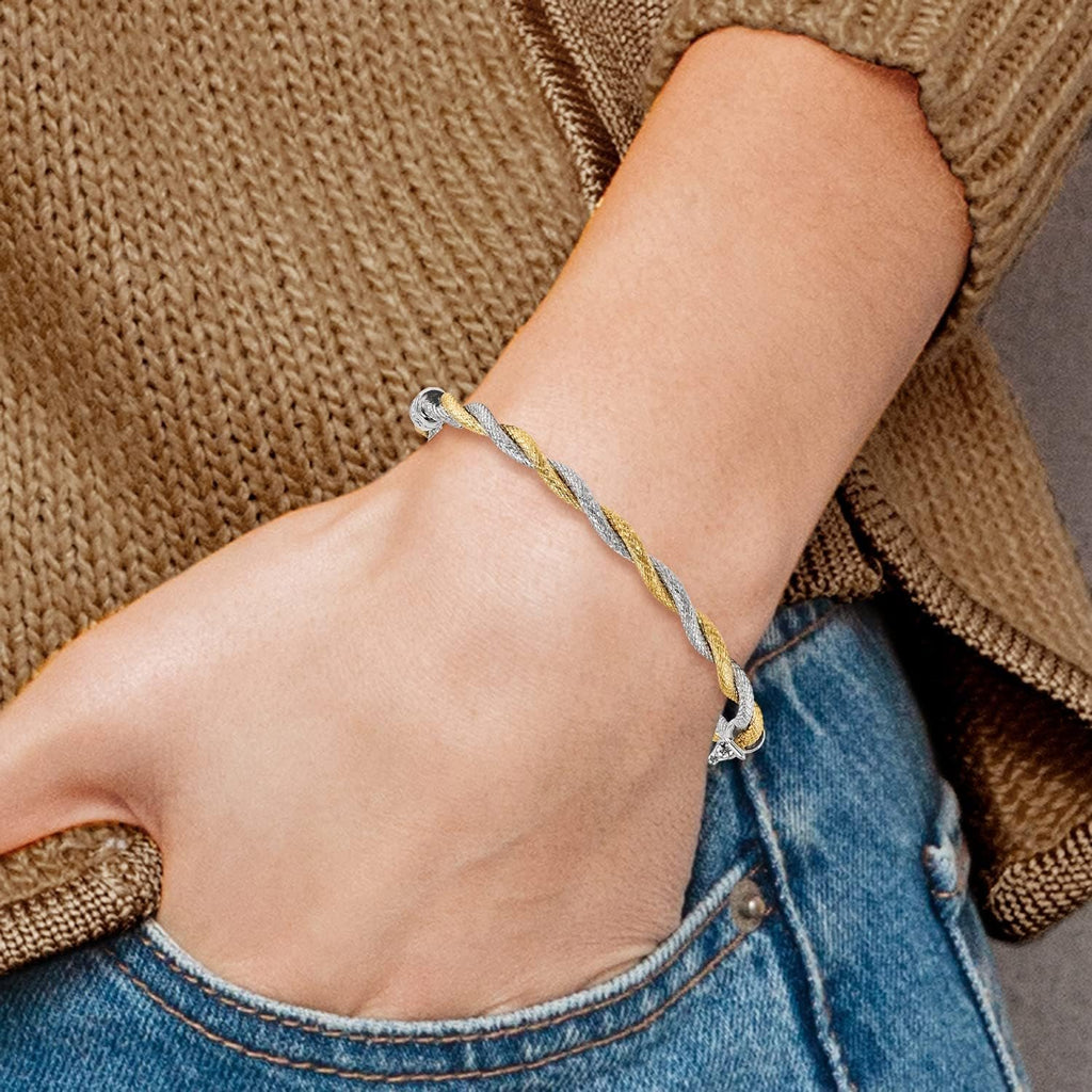 Gold 14K Two-tone Textured Hinged Bangle K91117