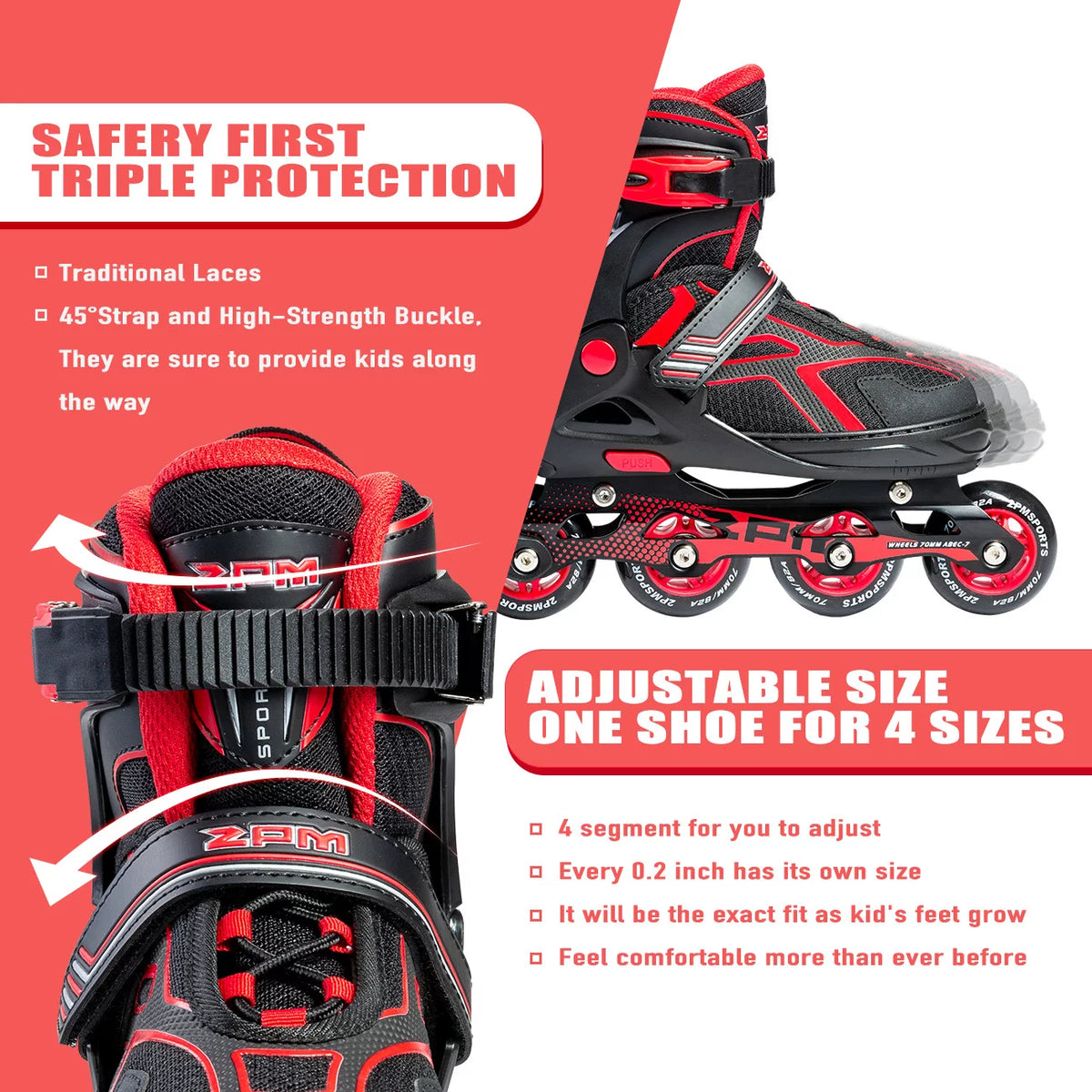 Red Black Adjustable Inline Skates E25123