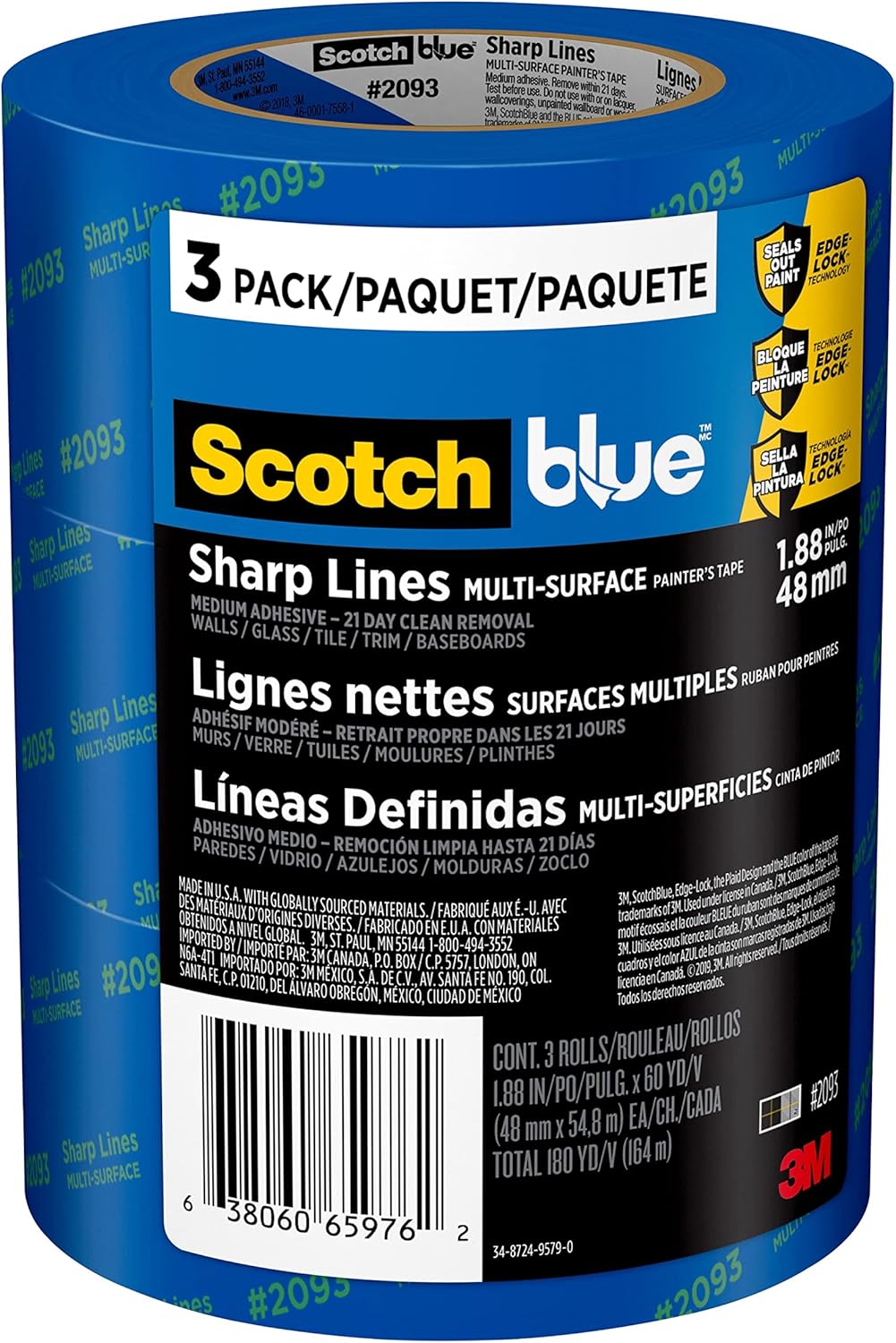 ScotchBlue Sharp Lines Painter's Tape, 1.41 in x 60 yd, 6-Rolls Pack of 2 R3613