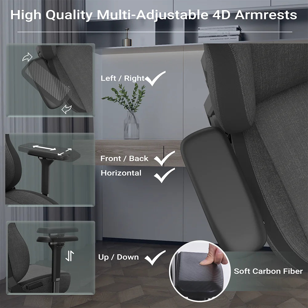 Black Fabric Ergonomic Gaming Chair with Lumbar Support W8235