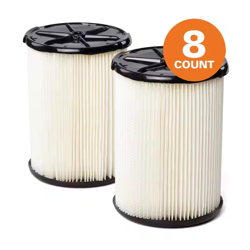 Pleated Paper Wet/Dry Vac Cartridge Filter 8-Pack J775321