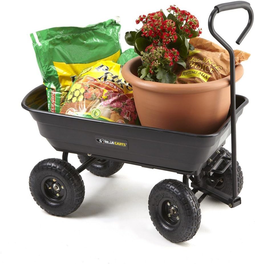 Poly Garden Dump Cart with Steel Frame and 10-Inch Pneumatic Tires P1003