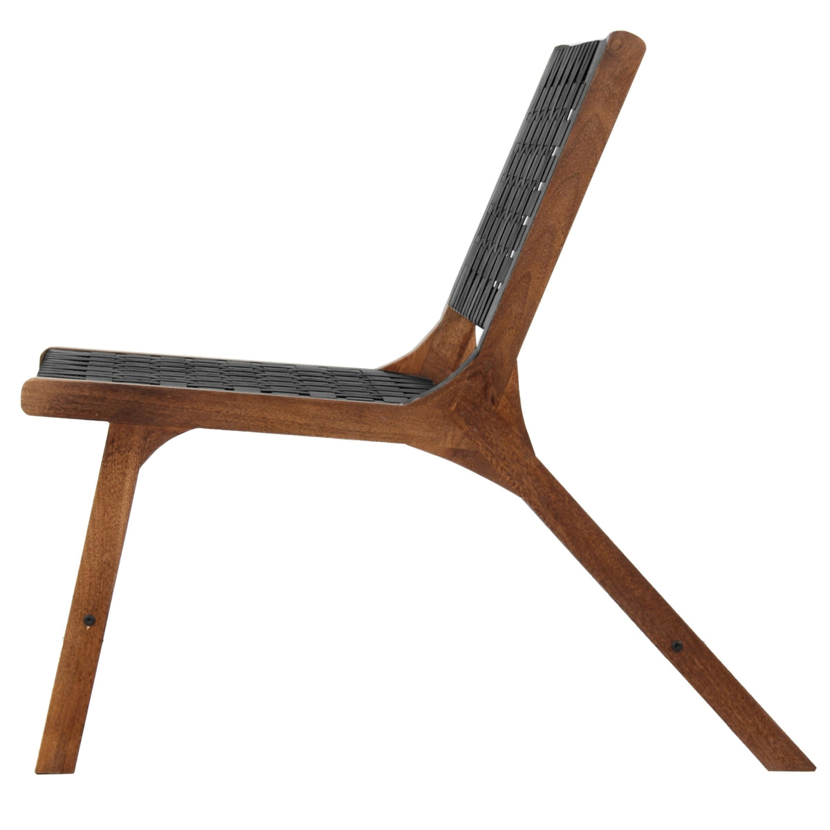 Walnut Brown Mango Wood Accent Chair with Woven Genuine Leather Seat V775