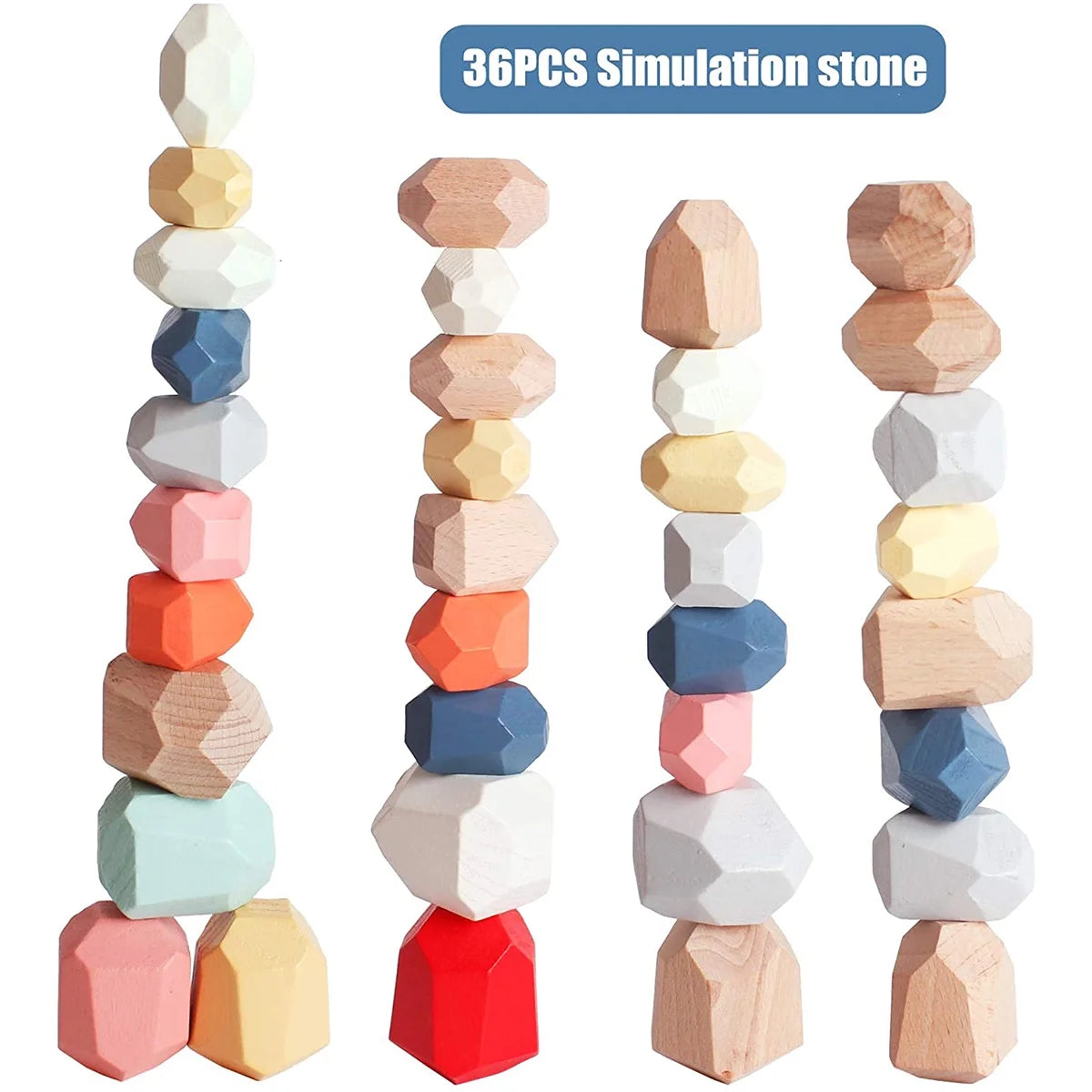 36Pcs Colorful Wooden Stacking Balancing Stone Building Blocks T6635