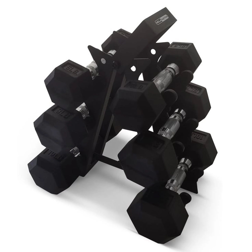 Hexagonal Dumbbell Free Weight Set, 5, 8, & 10 Lbs, Black I5831