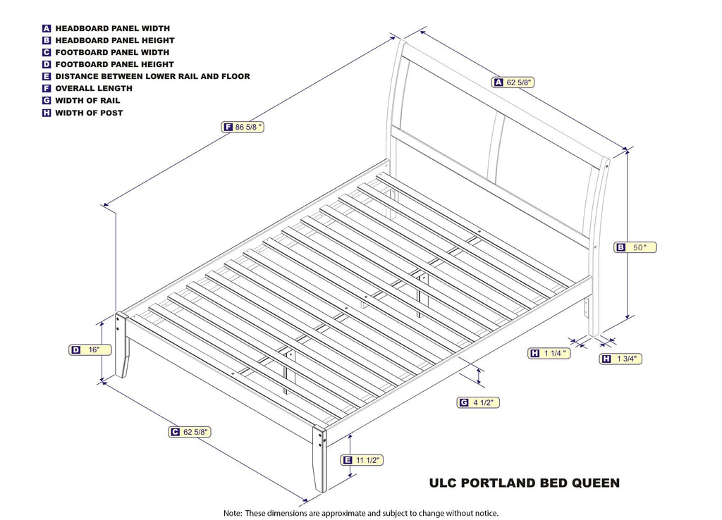 Queen Wood Platform Bed Frame with Sleigh Headboard, White E748244