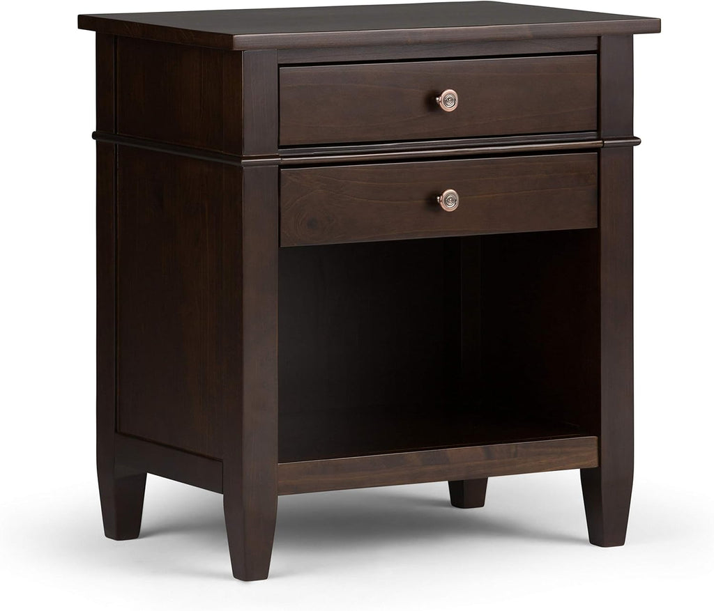 White Solid Wood 2 Drawer Night Stand with Shelf A7315