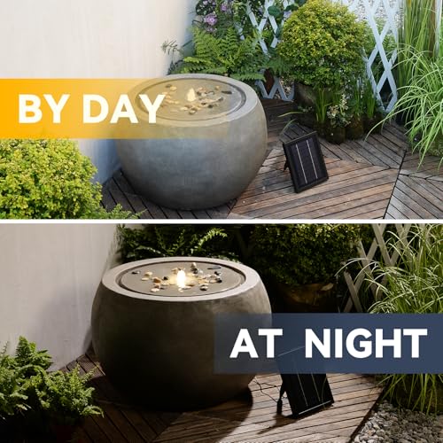 Large Round Bubbler Water Fountain with Lights & Pump Gray I475