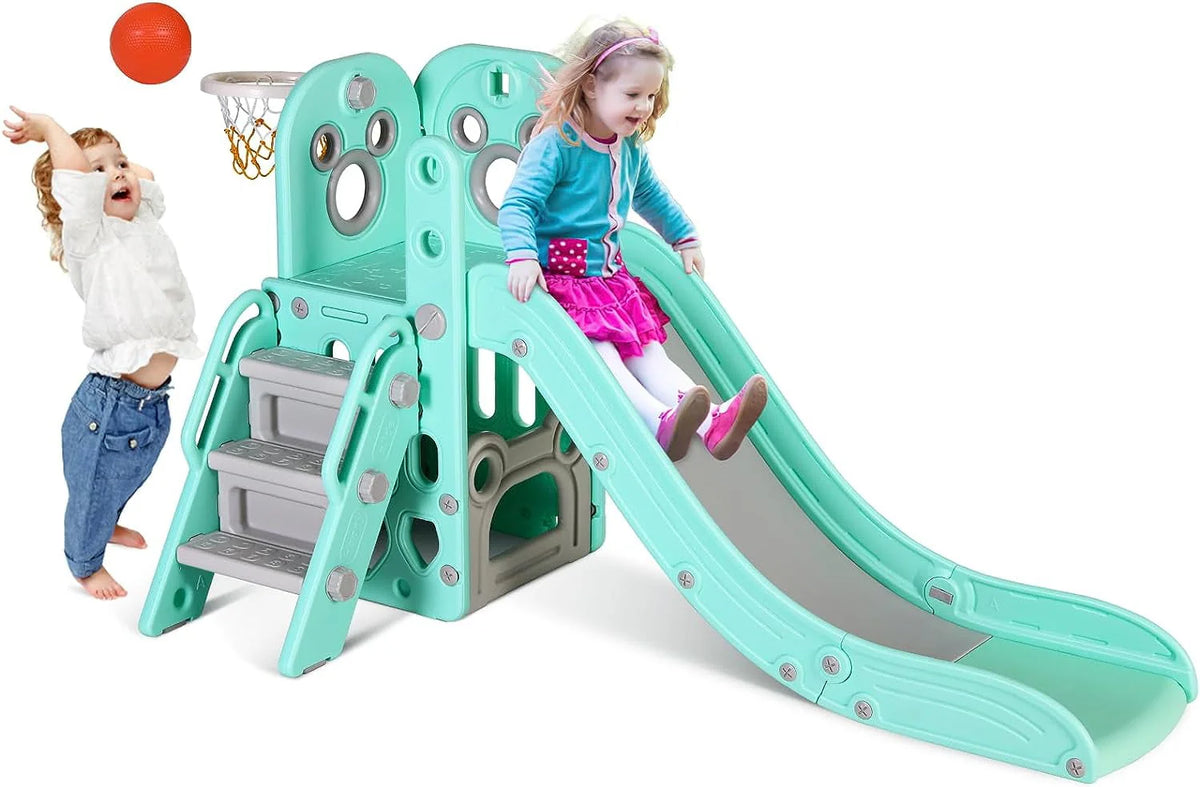 4 in 1 Toddler Slide and Climber Playset with Basketball Hoop Z81274