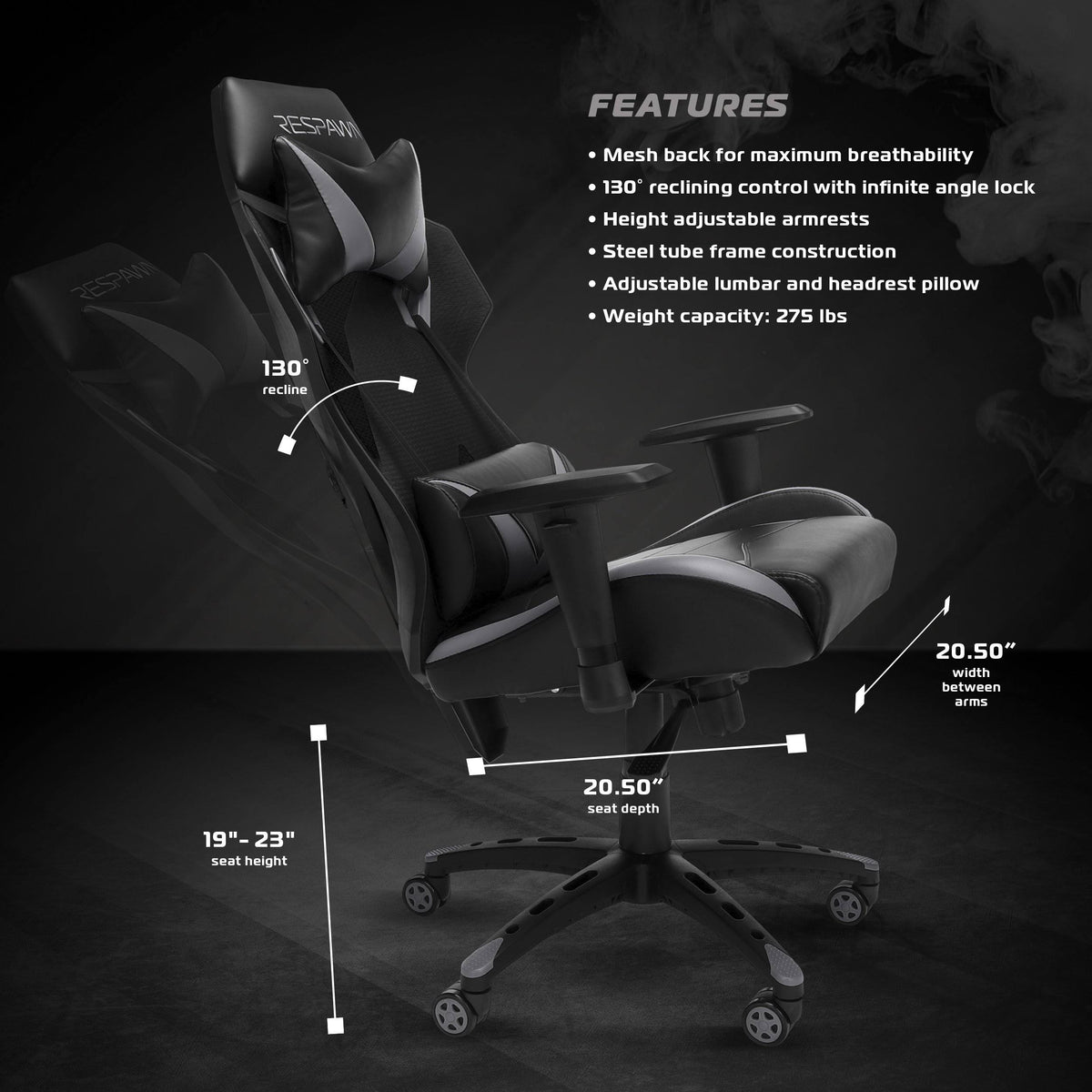 Gray Mesh Back Gaming Chair S798095