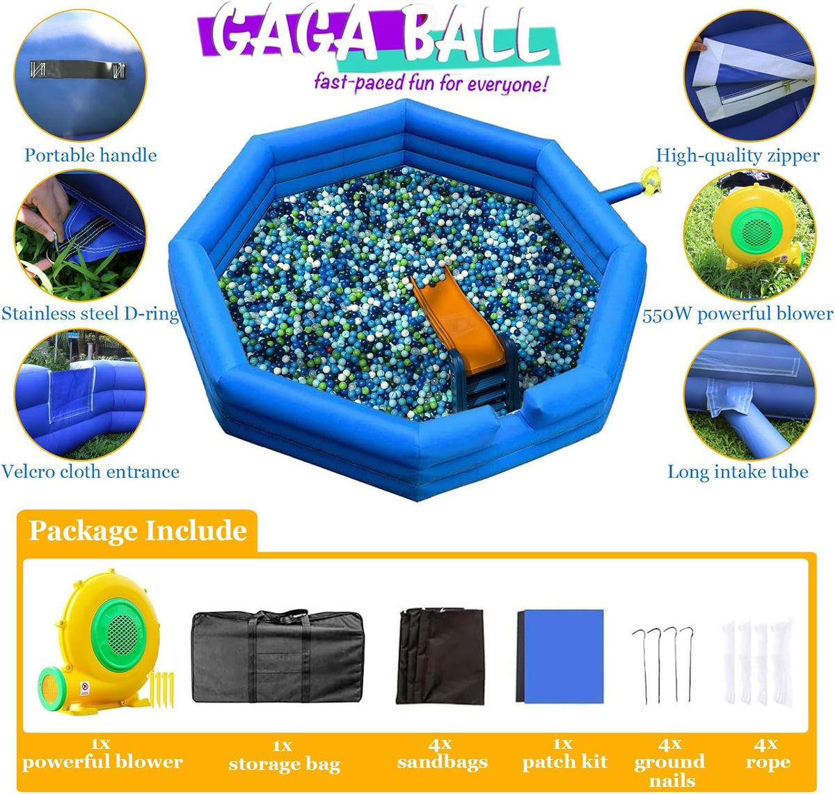 15FT Inflatable Gaga Ball Pit with Electric Blower C9442