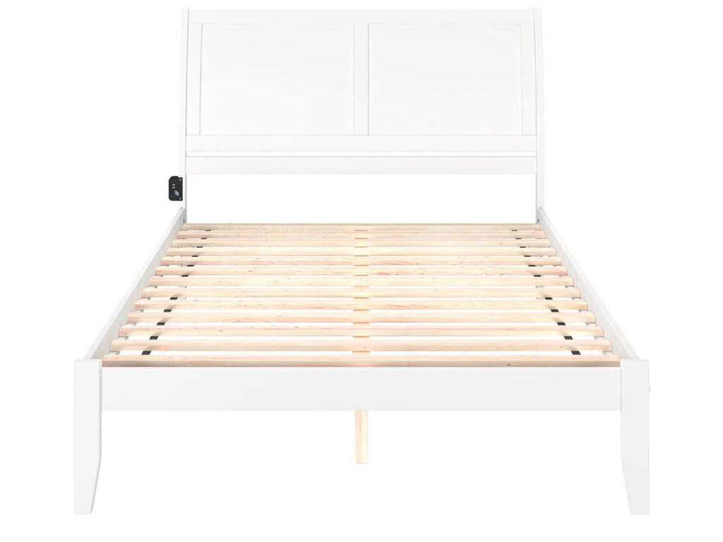 Queen Wood Platform Bed Frame with Sleigh Headboard, White E748244