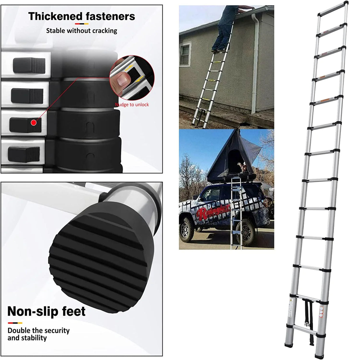 Telescoping Ladder 16FT Aluminum Folding Ladder 330lb Capacity Q49878