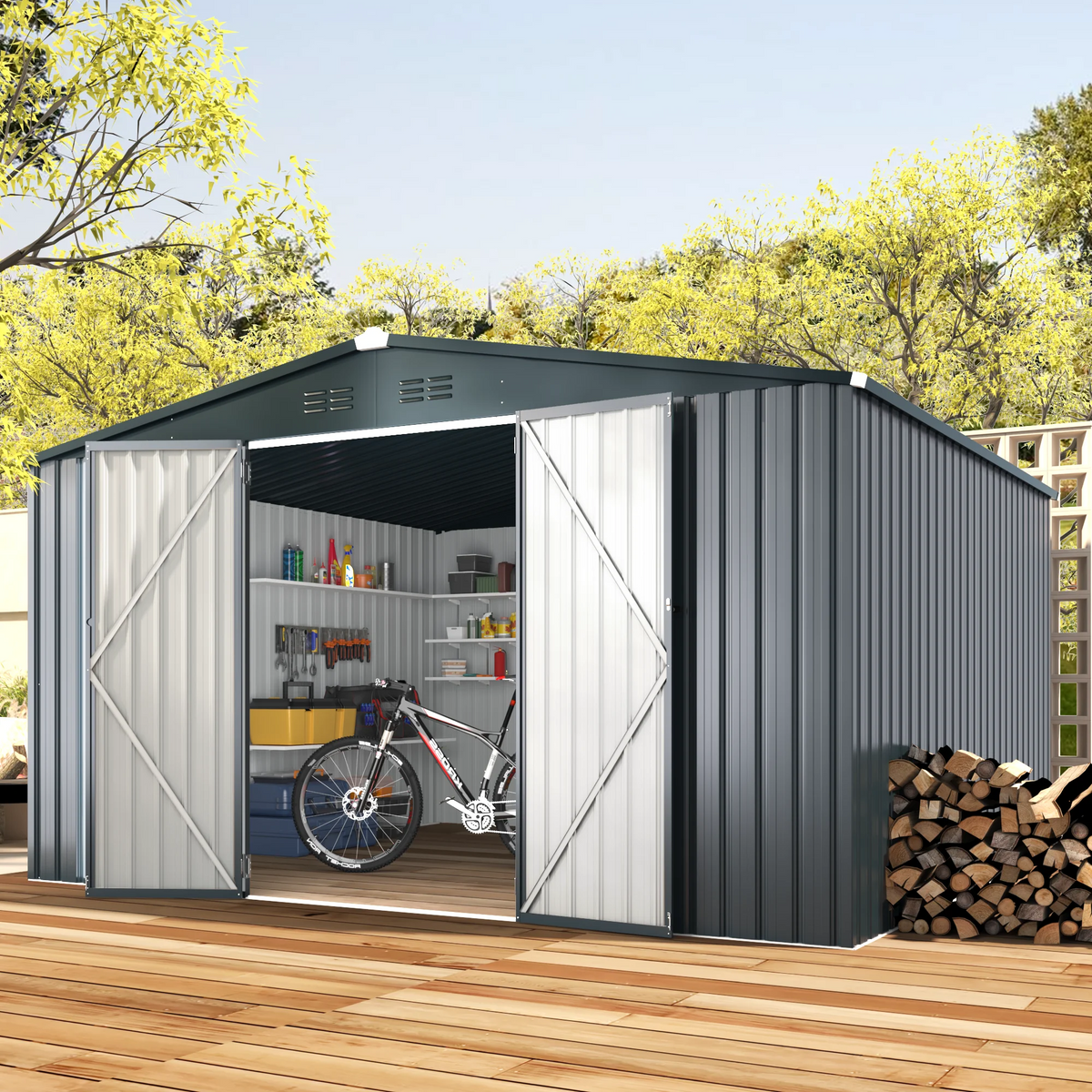 10' x 12' Gray Metal Storage Shed T90809