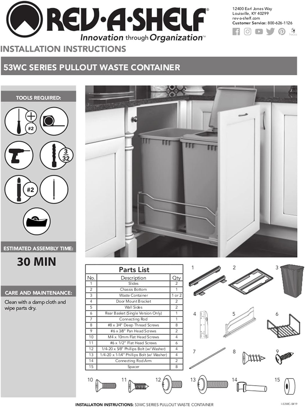 Double 27-Quart Pull Out Kitchen Waste Container with Soft-Close Slides, Gray L9518