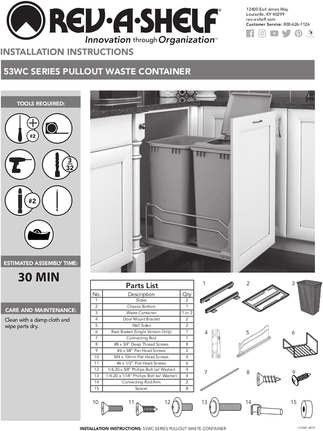 Double 27-Quart Pull Out Kitchen Waste Container with Soft-Close Slides, Gray L9518