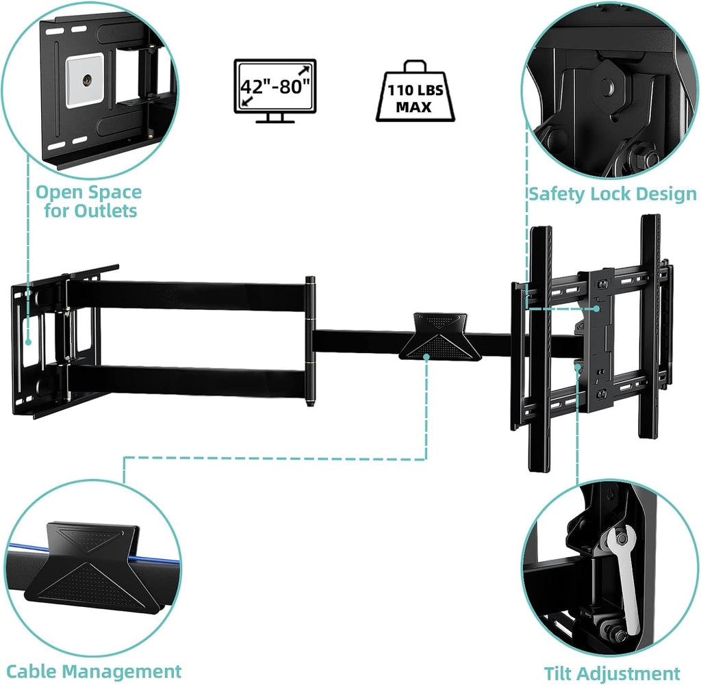 Full Motion TV Wall Mount Bracket for 42-80 inch TVs U55286