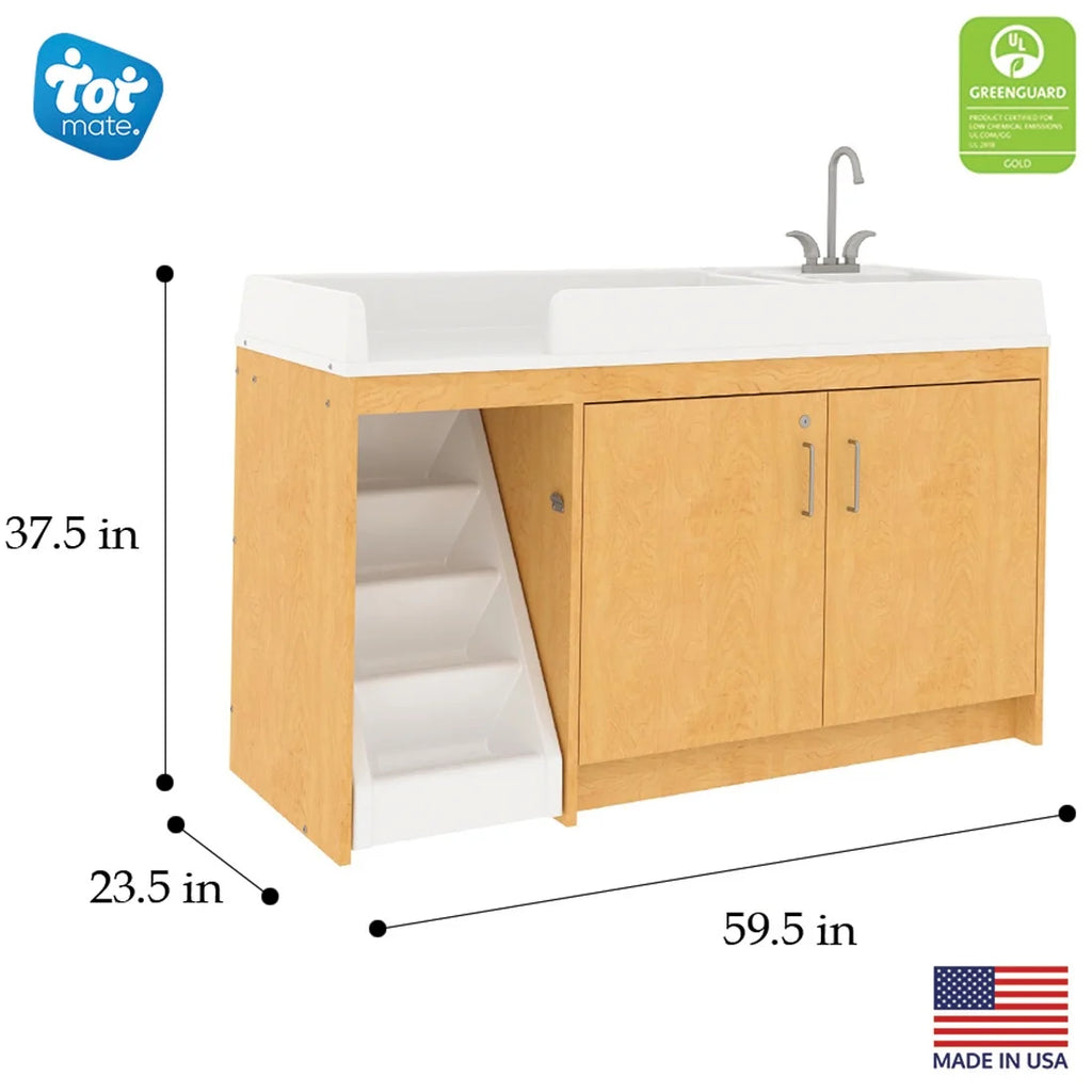 Maple Wood Toddler Changing Table with Sink and Steps J882