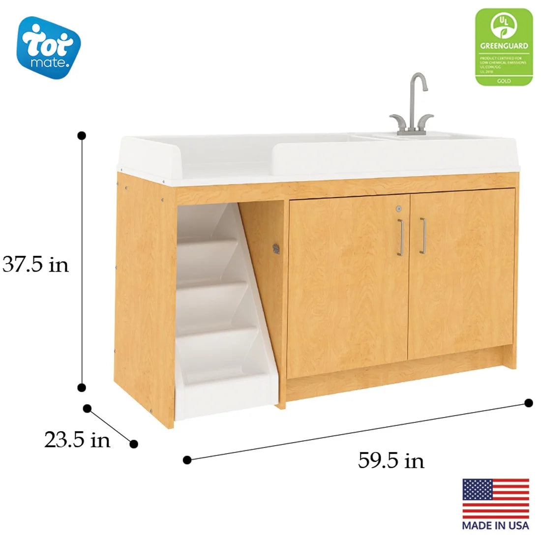 Maple Wood Toddler Changing Table with Sink and Steps J882