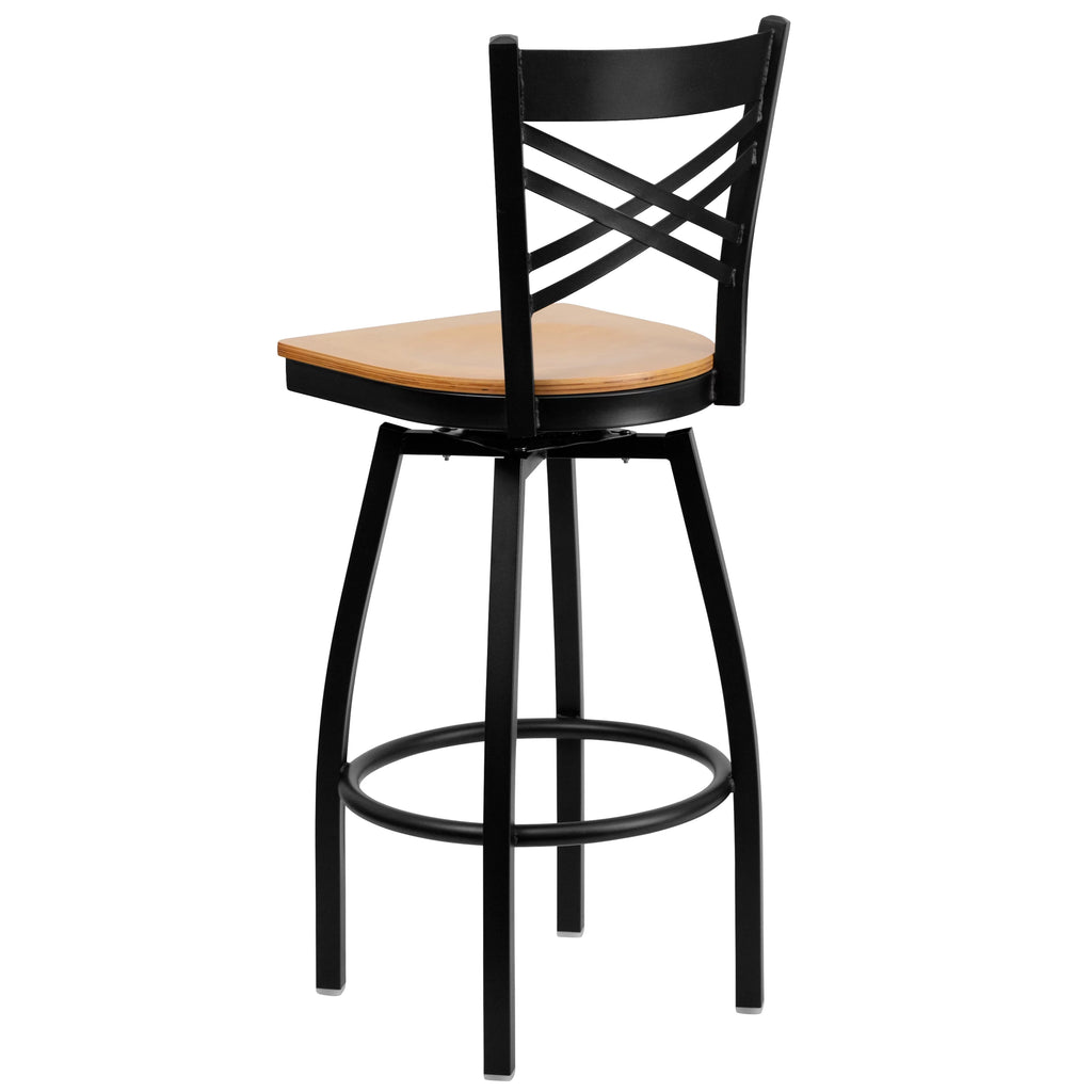 Black Swivel Metal Barstool with Wood Seat A68354