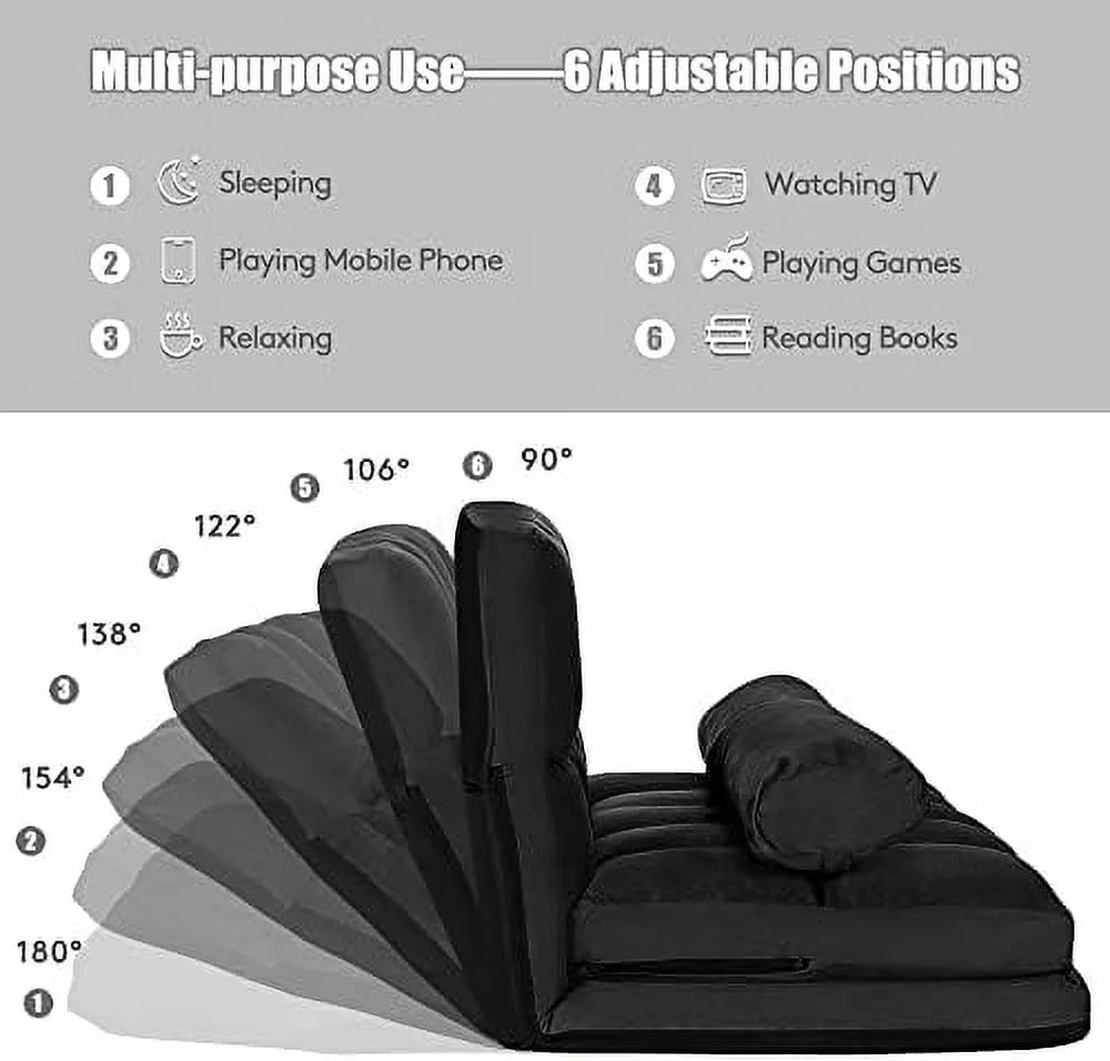 Foldable Floor Sofa with 2 Pillows & Suede Cloth Cover J51916