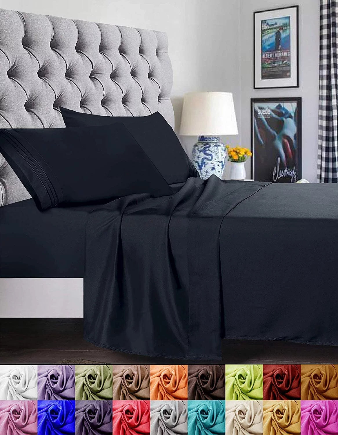 Black 4 Piece King Bed Sheets G262
