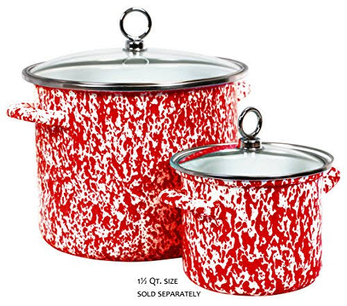 Red 8-Quart Enamel Steel Stockpot with Glass Lid O667