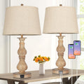Set of 2 Touch Control Table Lamps with USB Ports, Cream Shades W3269