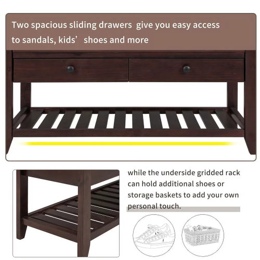 Espresso Shoe Rack with Cushioned Seat and Drawers D933