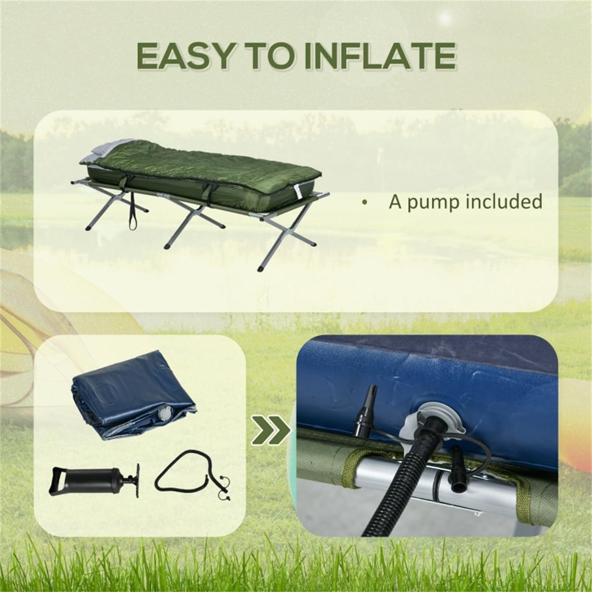 Elevated Folding Camping Cot with Sleeping Bag A3872