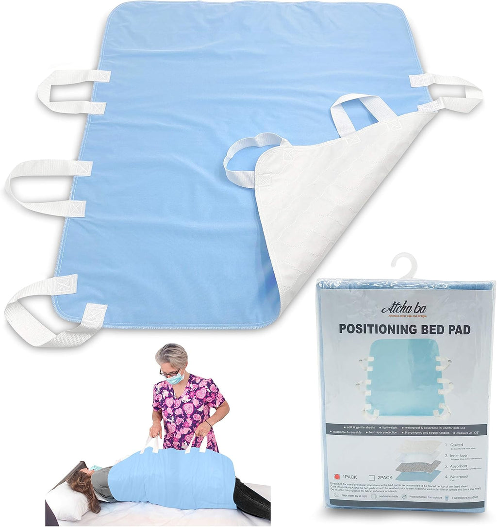 Waterproof Positioning Bed Pad with 6 Handles, 34” x 36” (2-Pack Blue) L8753