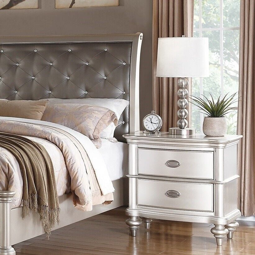 Queen Size 4pc Bedroom Furniture Set Faux Leather Tufted Headboard H92503